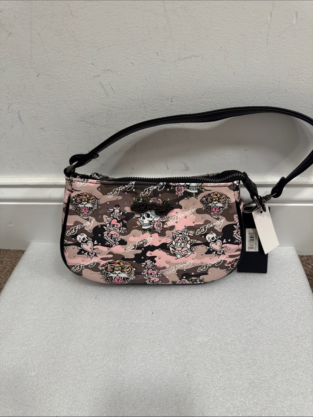 Ed Hardy Pink and Black Tattoo tiger Camo Mini Shoulder Bag purse NWT